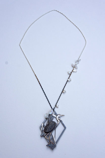 Blue heron brooch and necklace
