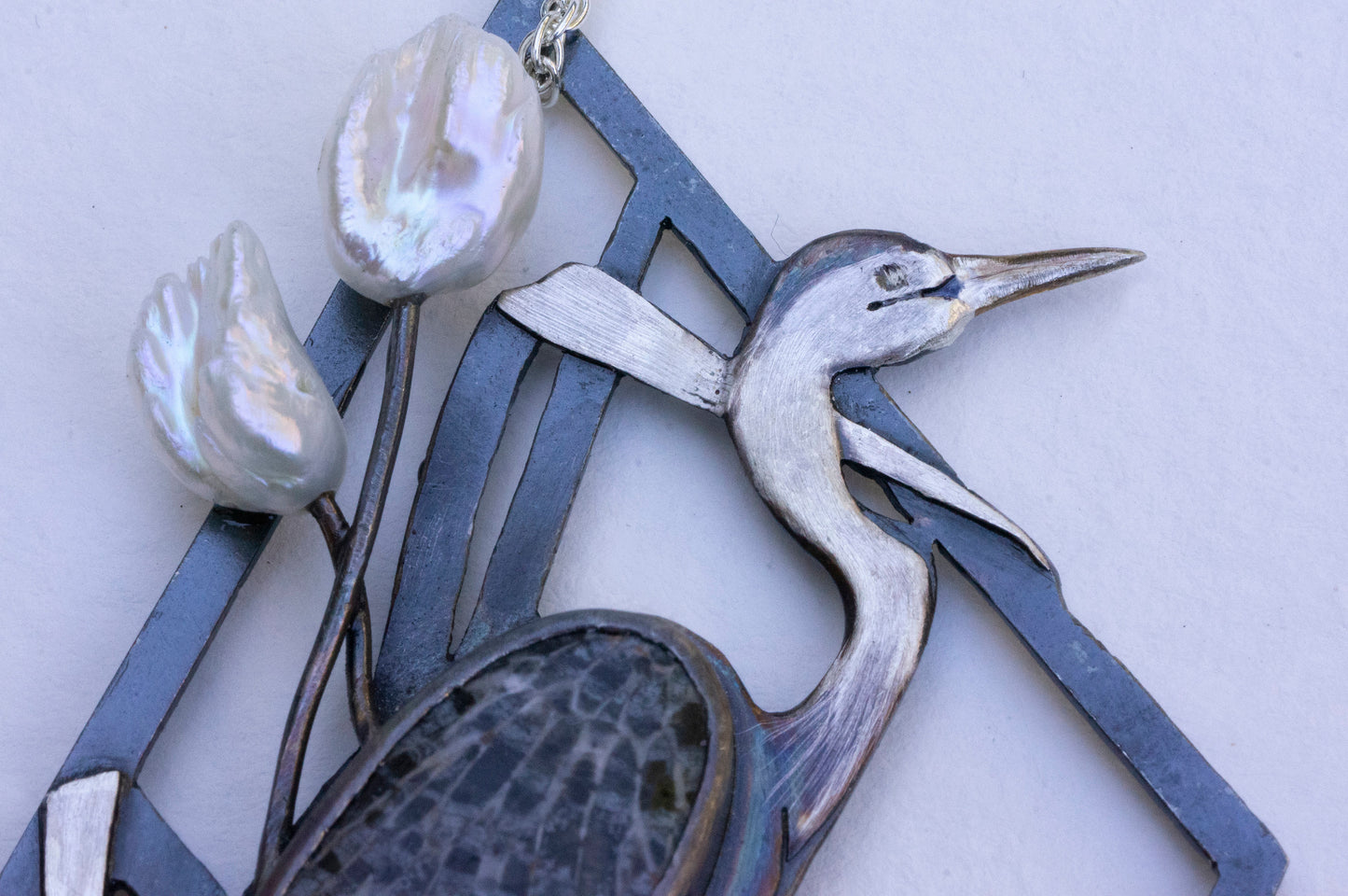 Blue heron brooch and necklace