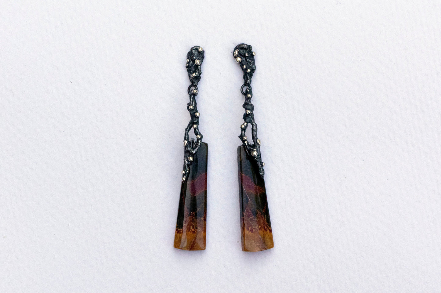 Oriental painting jasper twig earrings