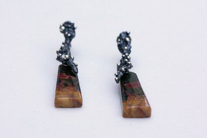 Oriental painting jasper twig earrings