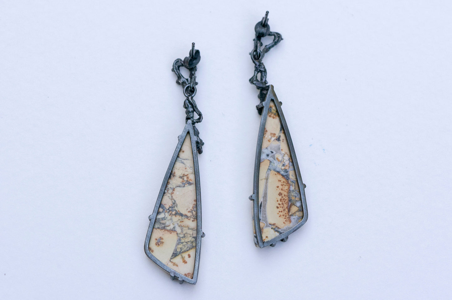 Oriental painting jasper twig earrings