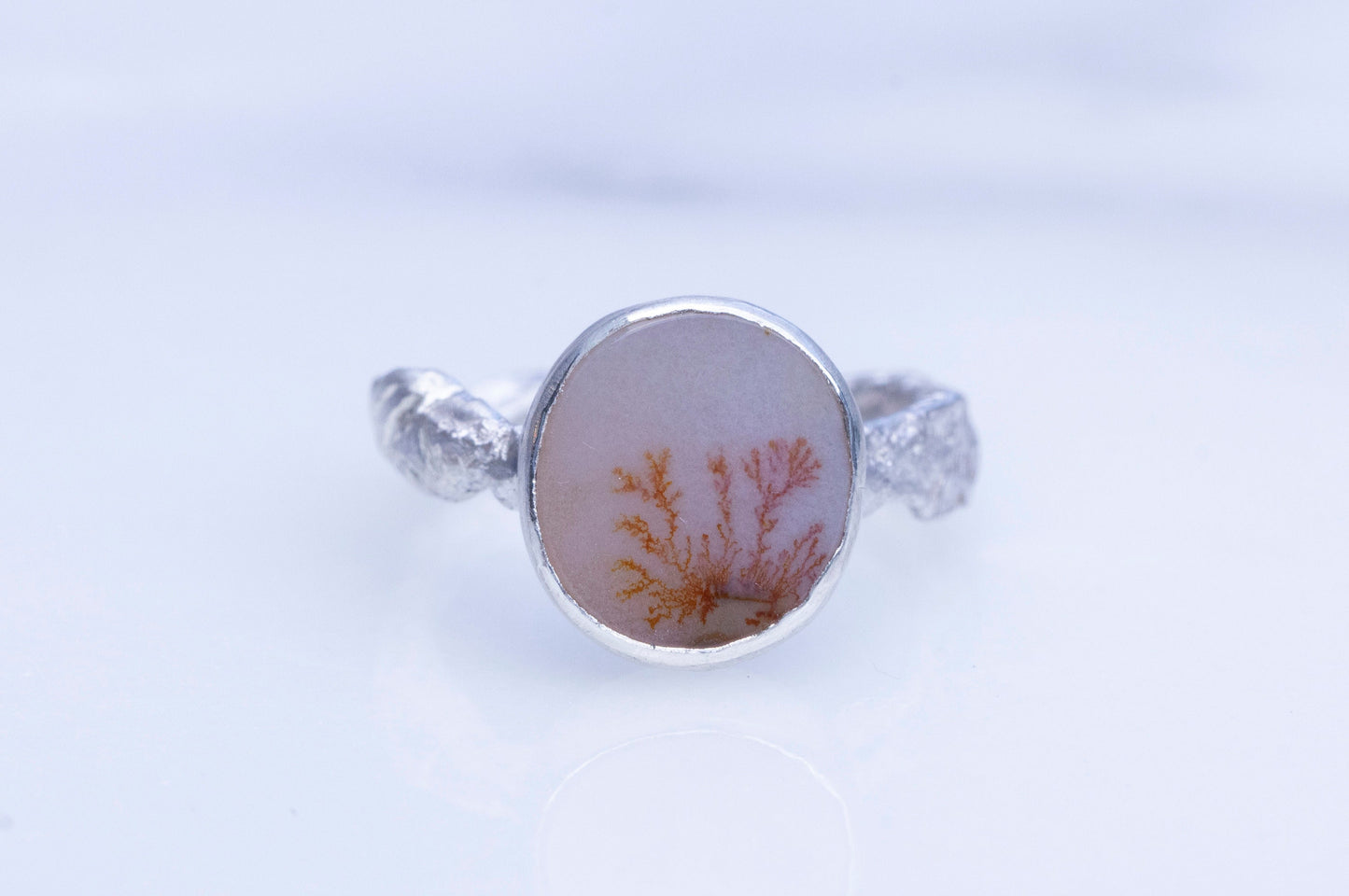 Dendritic agate twig textured branch ring