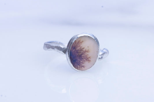 Dendritic agate sterling silver twig ring