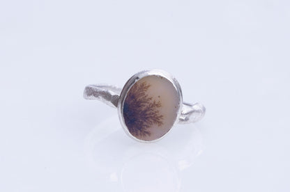 Dendritic agate sterling silver twig ring