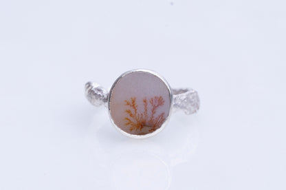 Dendritic agate twig textured branch ring