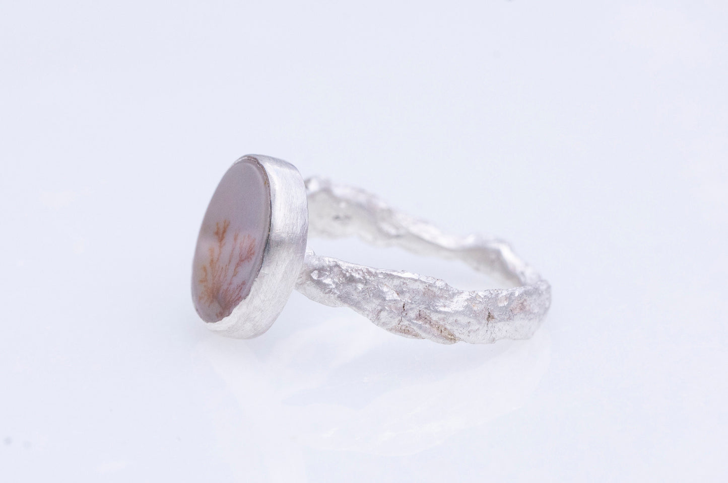 Dendritic agate twig textured branch ring
