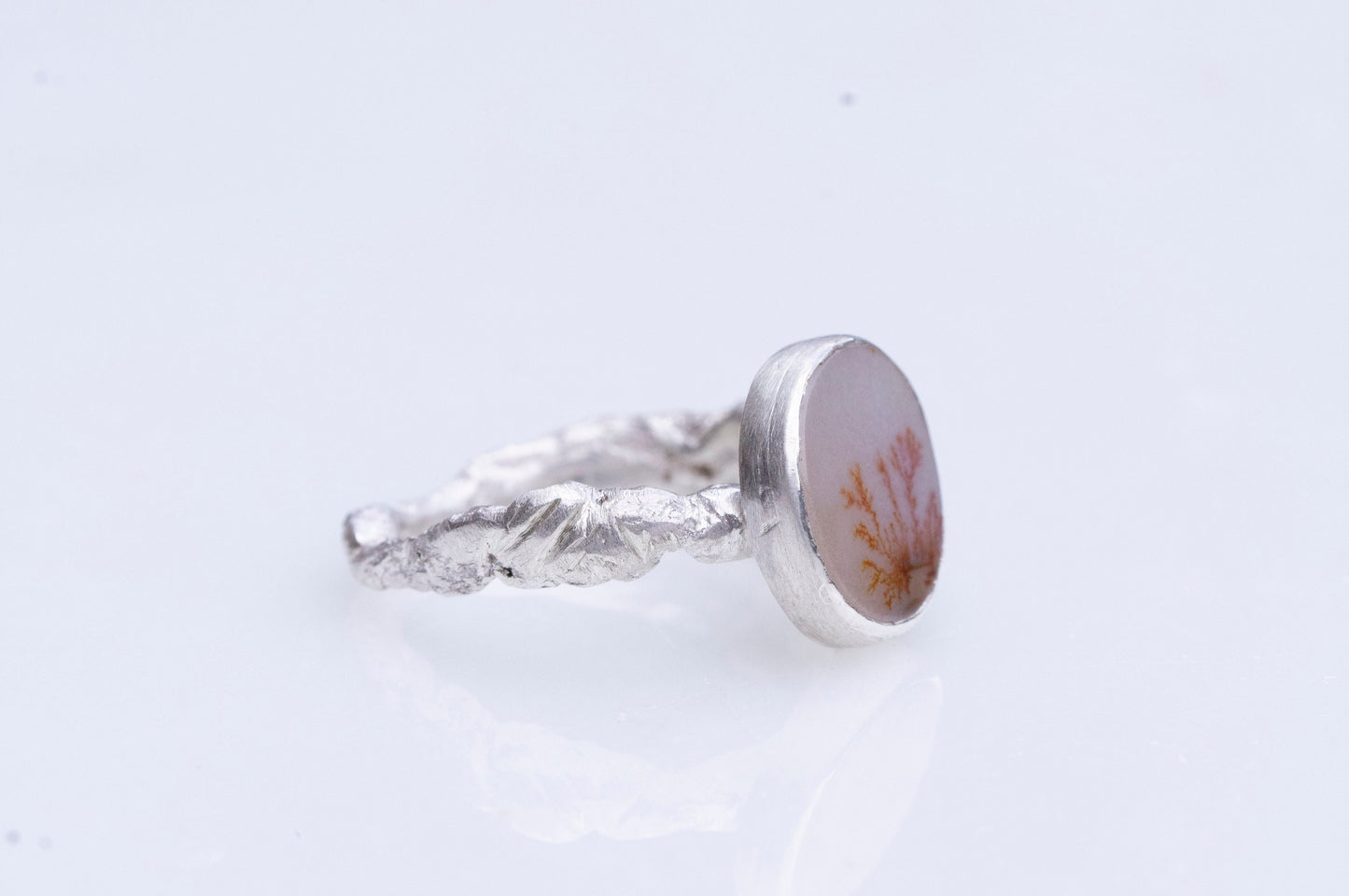 Dendritic agate twig textured branch ring