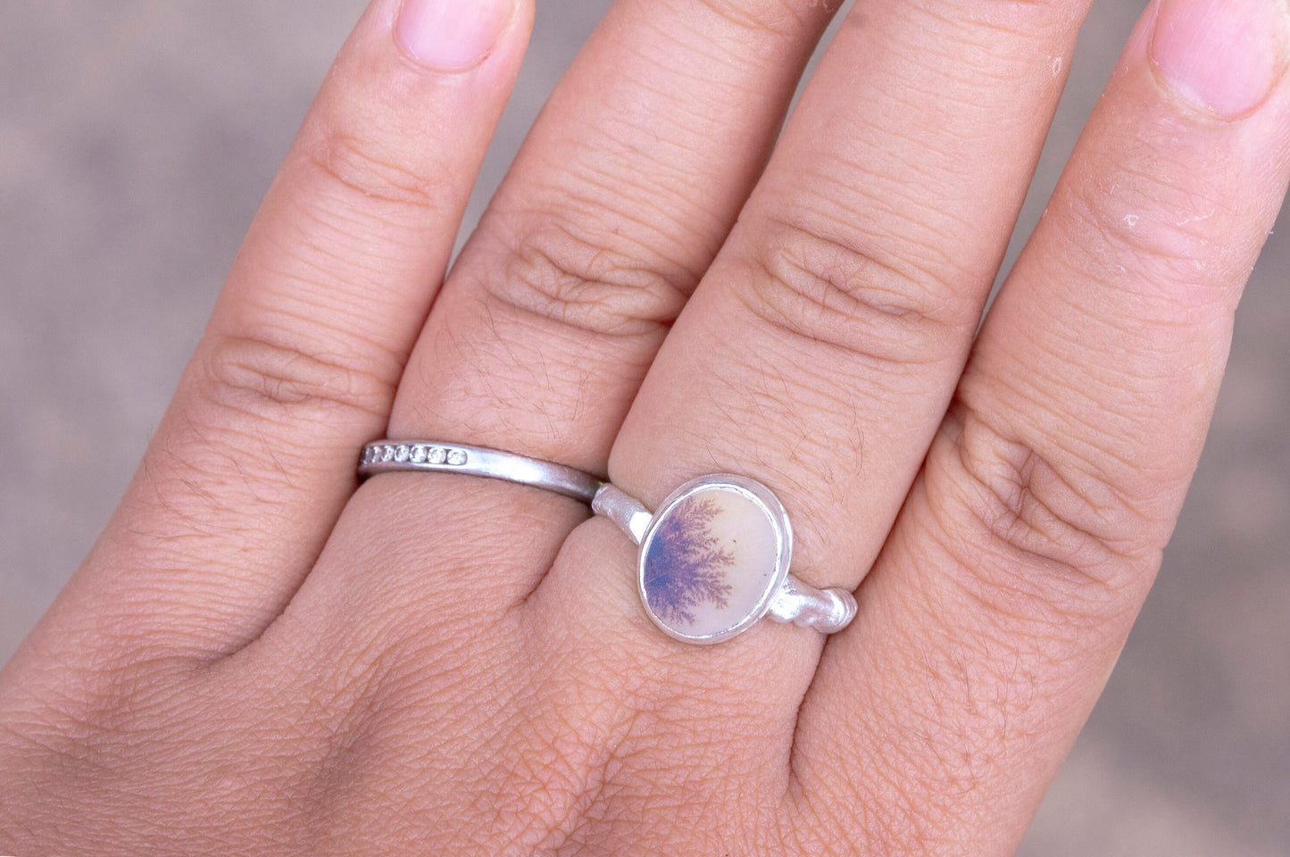Dendritic agate sterling silver twig ring