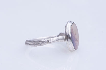 Dendritic agate sterling silver twig ring