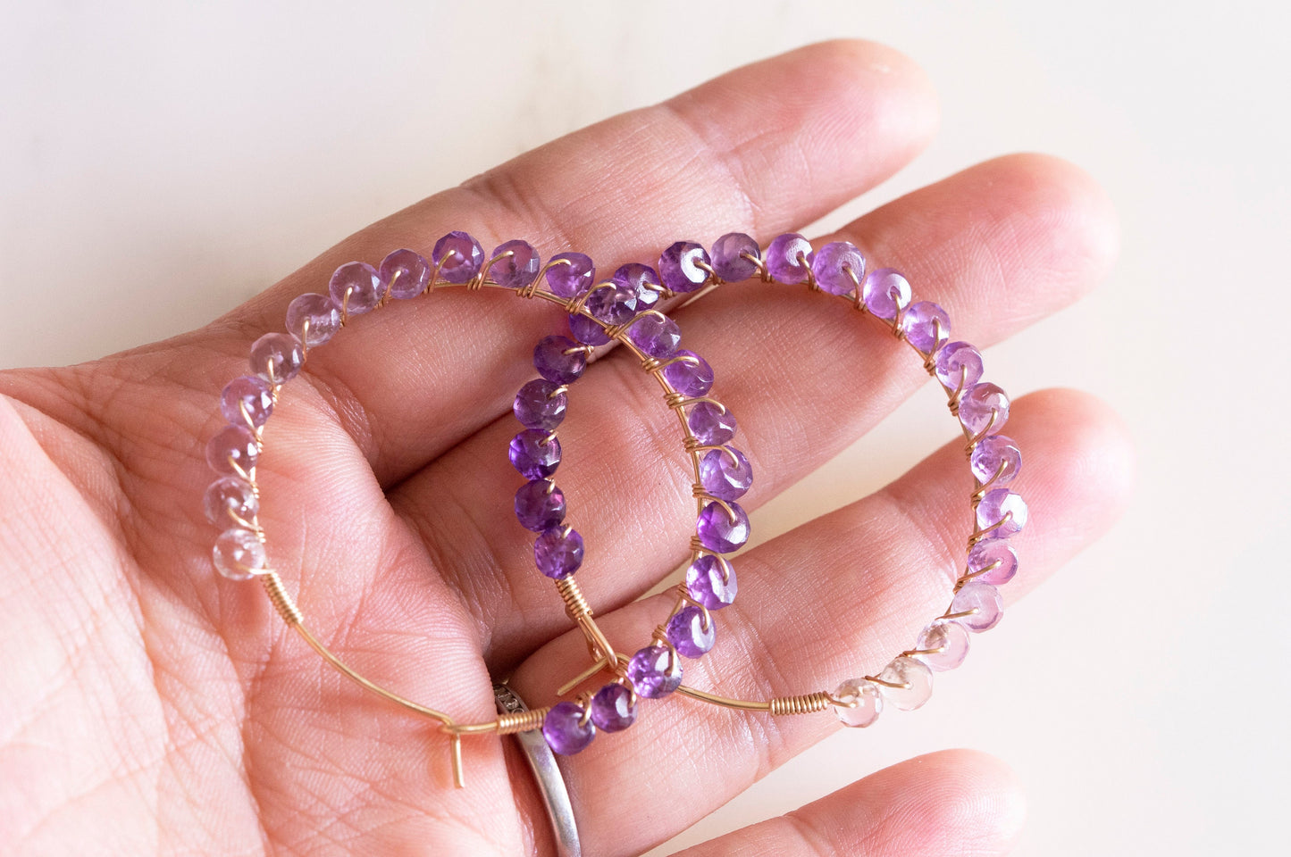Ombre amethyst hoop earrings