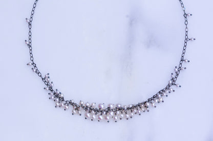 Freshwater pearl silver cluster necklace