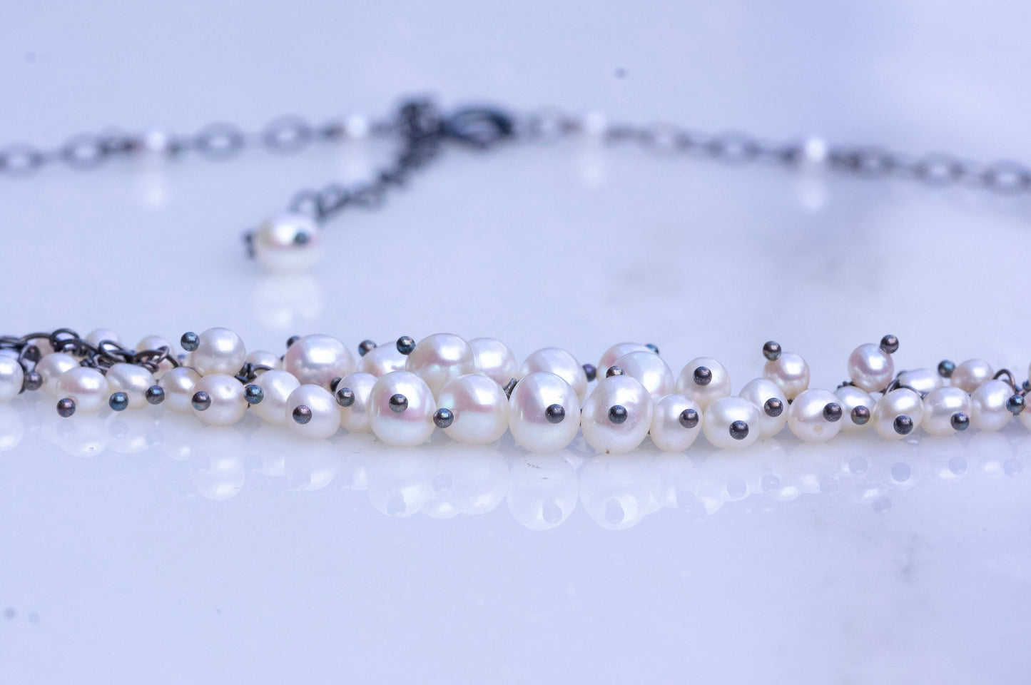 Freshwater pearl silver cluster necklace