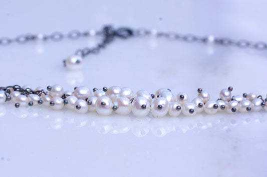Freshwater pearl silver cluster necklace
