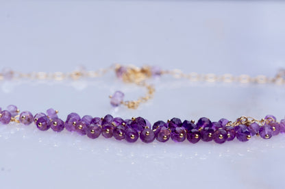 Amethyst gold filled cluster necklace