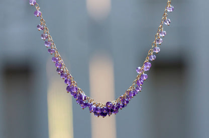 Amethyst gold filled cluster necklace