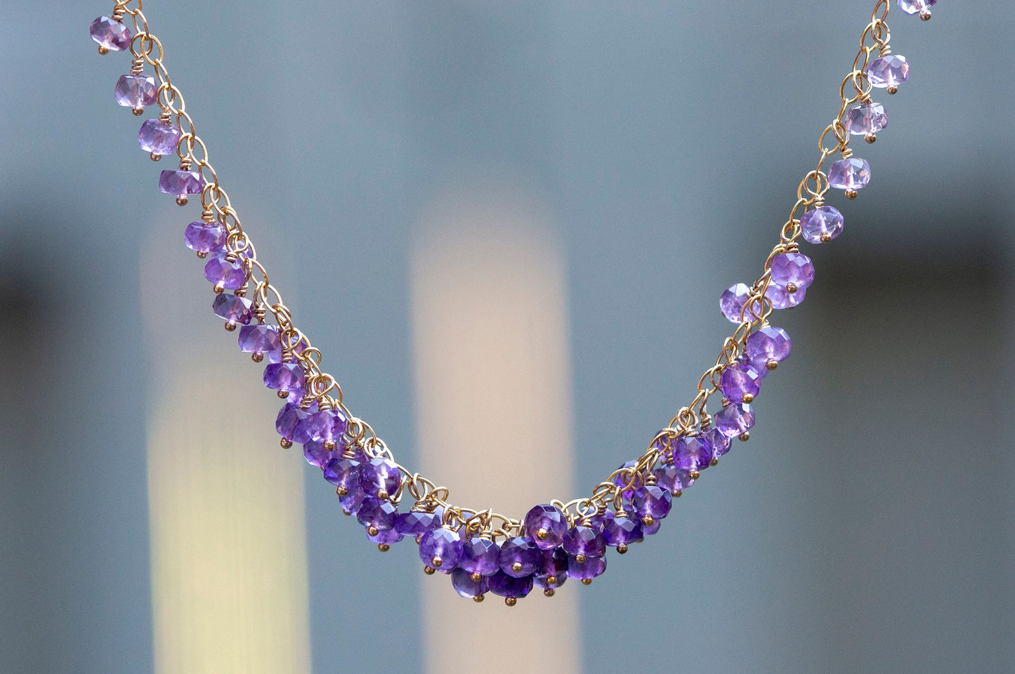 Amethyst gold filled cluster necklace
