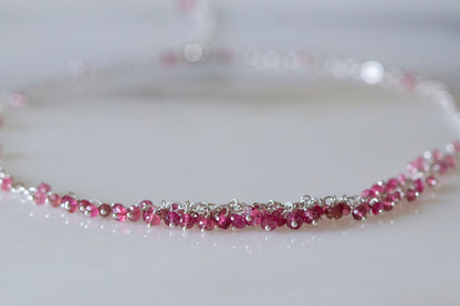 Pink tourmaline sterling silver cluster necklace