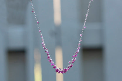 Pink tourmaline sterling silver cluster necklace