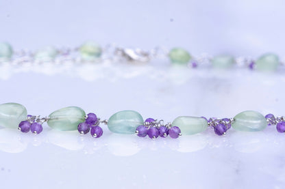 Prehnite and amethyst cluster necklace and earring