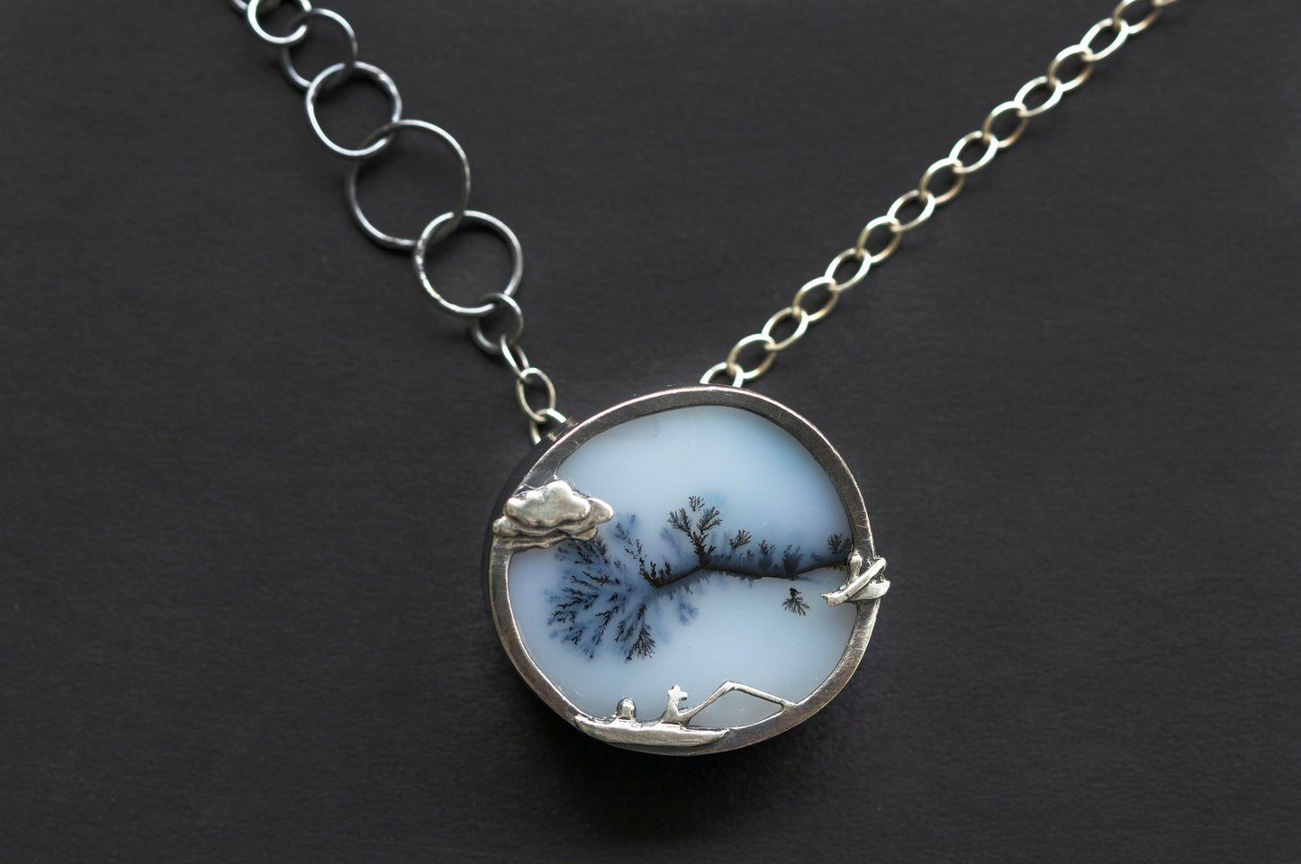 "Row your boat" dendritic agate brooch and necklace