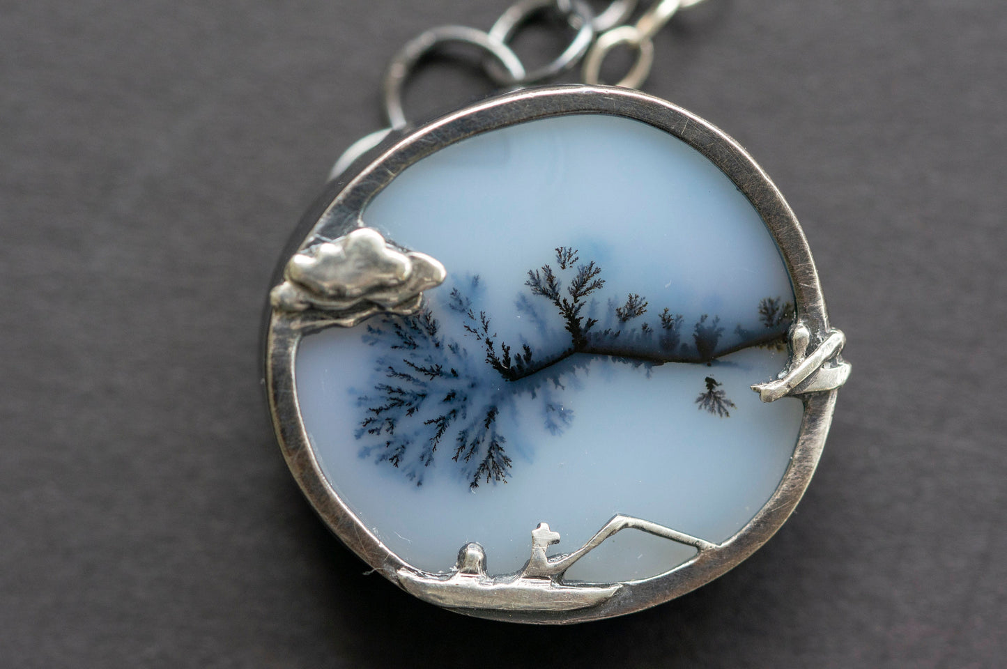 "Row your boat" dendritic agate brooch and necklace