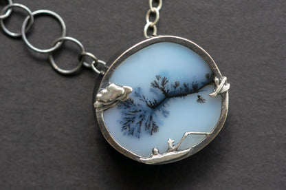 "Row your boat" dendritic agate brooch and necklace