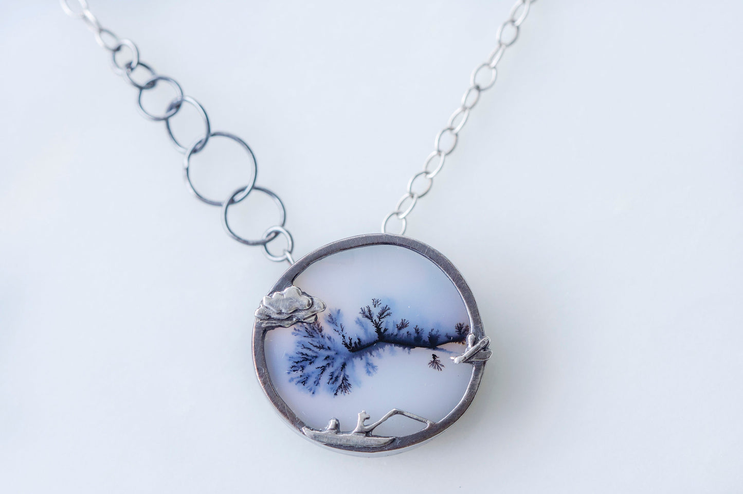 "Row your boat" dendritic agate brooch and necklace