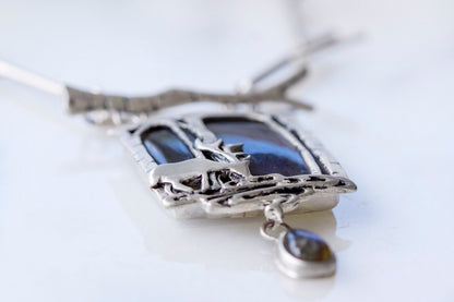 Deer in magical world, Labradorite brooch and necklace, one of a kind