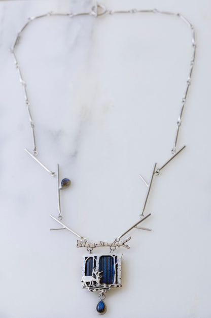 Deer in magical world, Labradorite brooch and necklace, one of a kind