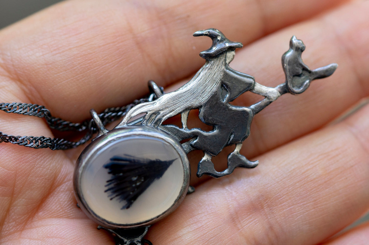 Cici the witch dendritic agate brooch and necklace, one of a kind