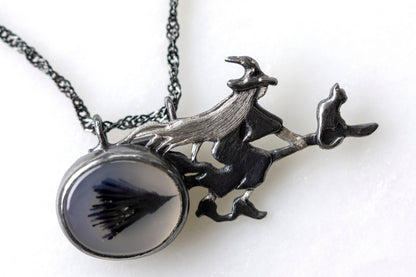 Cici the witch dendritic agate brooch and necklace, one of a kind