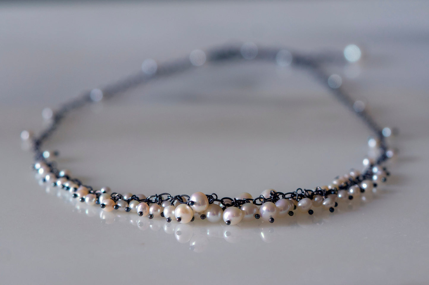 Freshwater pearl silver cluster necklace