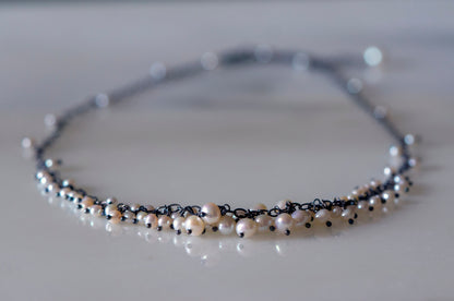 Freshwater pearl silver cluster necklace