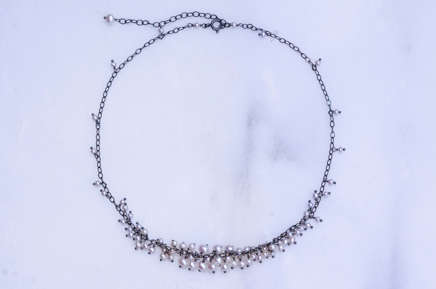 Freshwater pearl silver cluster necklace
