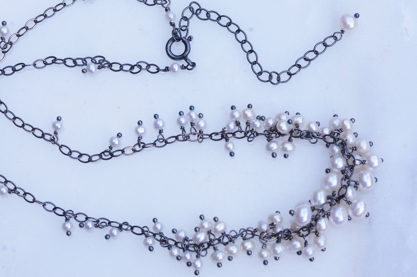 Freshwater pearl silver cluster necklace