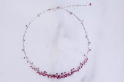 Pink tourmaline sterling silver cluster necklace