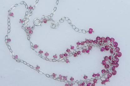 Pink tourmaline sterling silver cluster necklace