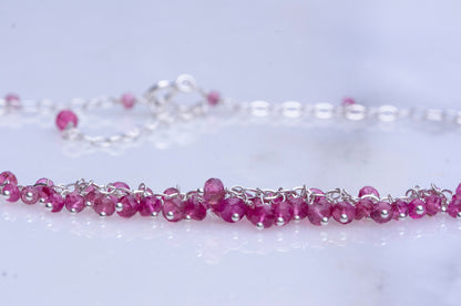 Pink tourmaline sterling silver cluster necklace