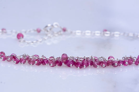 Pink tourmaline sterling silver cluster necklace