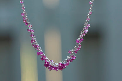 Pink tourmaline sterling silver cluster necklace
