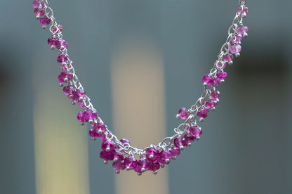 Pink tourmaline sterling silver cluster necklace