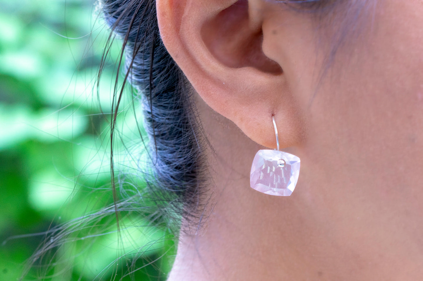 Rose quartz minimalist dangle earrings