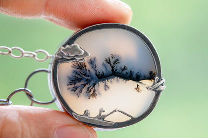 "Row your boat" dendritic agate brooch and necklace