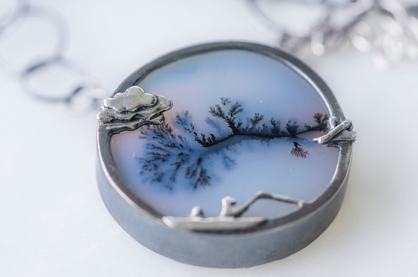 "Row your boat" dendritic agate brooch and necklace