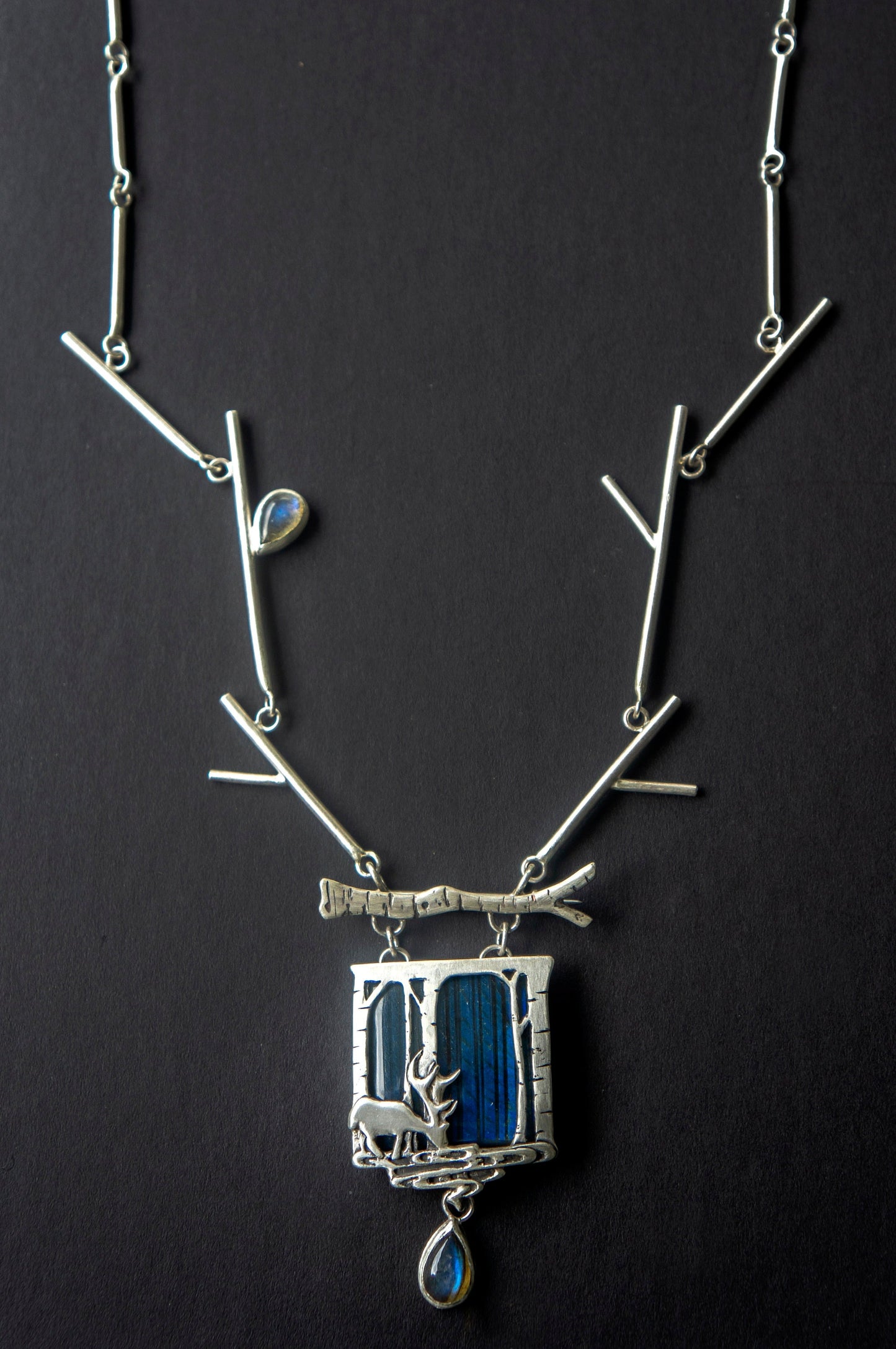 Deer in magical world, Labradorite brooch and necklace, one of a kind