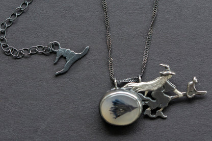 Cici the witch dendritic agate brooch and necklace, one of a kind
