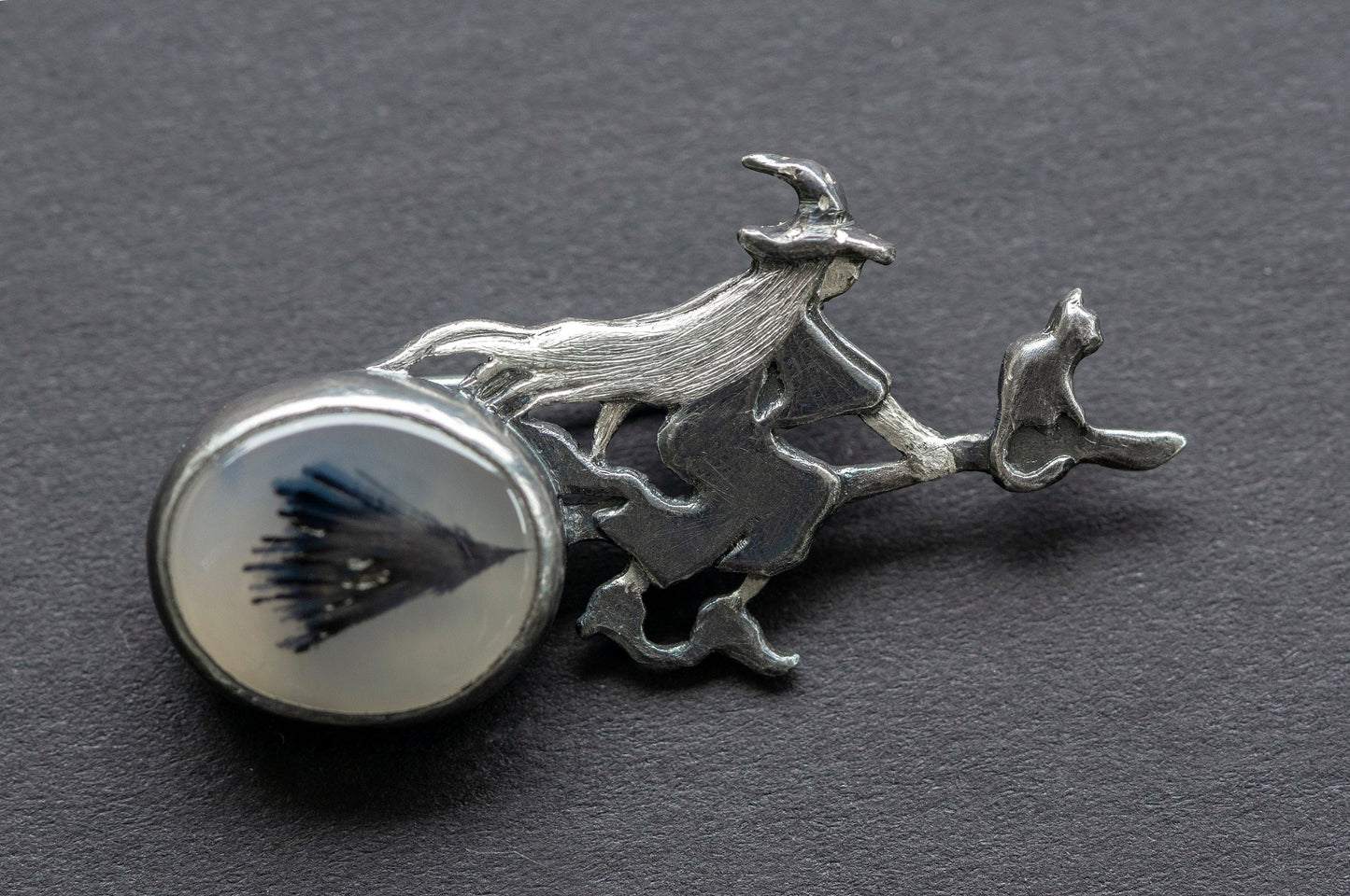 Cici the witch dendritic agate brooch and necklace, one of a kind