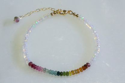 Rainbow tourmaline and opal bracelet