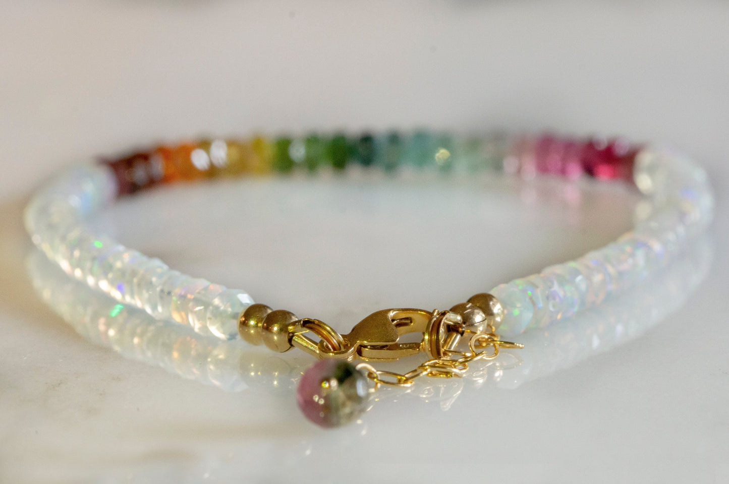 Rainbow tourmaline and opal bracelet