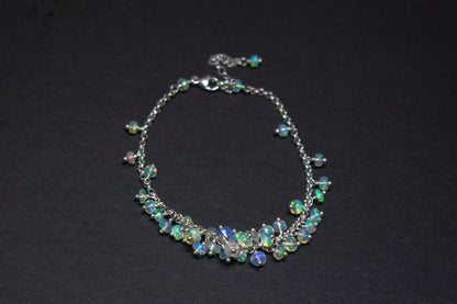 Opal sterling silver cluster bracelet